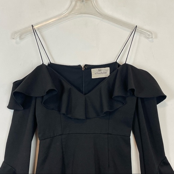 NICHOLAS size 4 Black Off-The-Shoulder Ruffle Mini Dress party cocktail - Picture 3 of 8